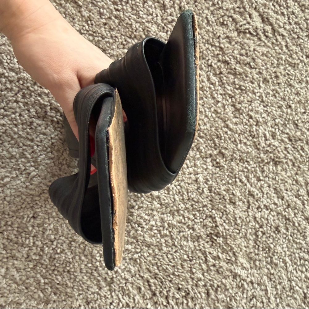 Marc Fisher Black Ruched Leather Slide Mules - Picture 5 of 6